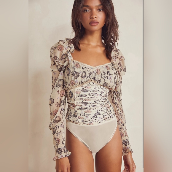 NWOT Free People Brunch Date Bodysuit in Cream, Size XS - Picture 1 of 13